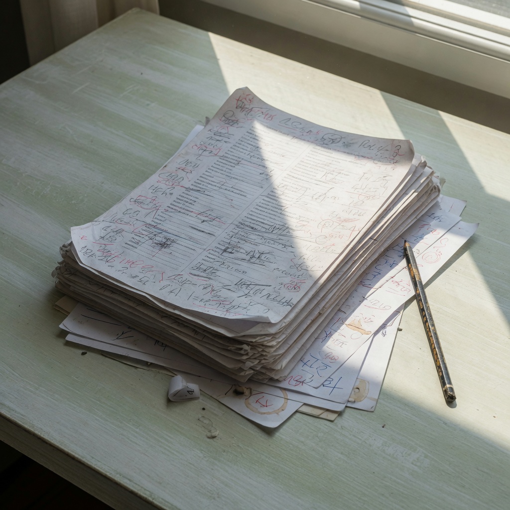 Marked galleys on a desk