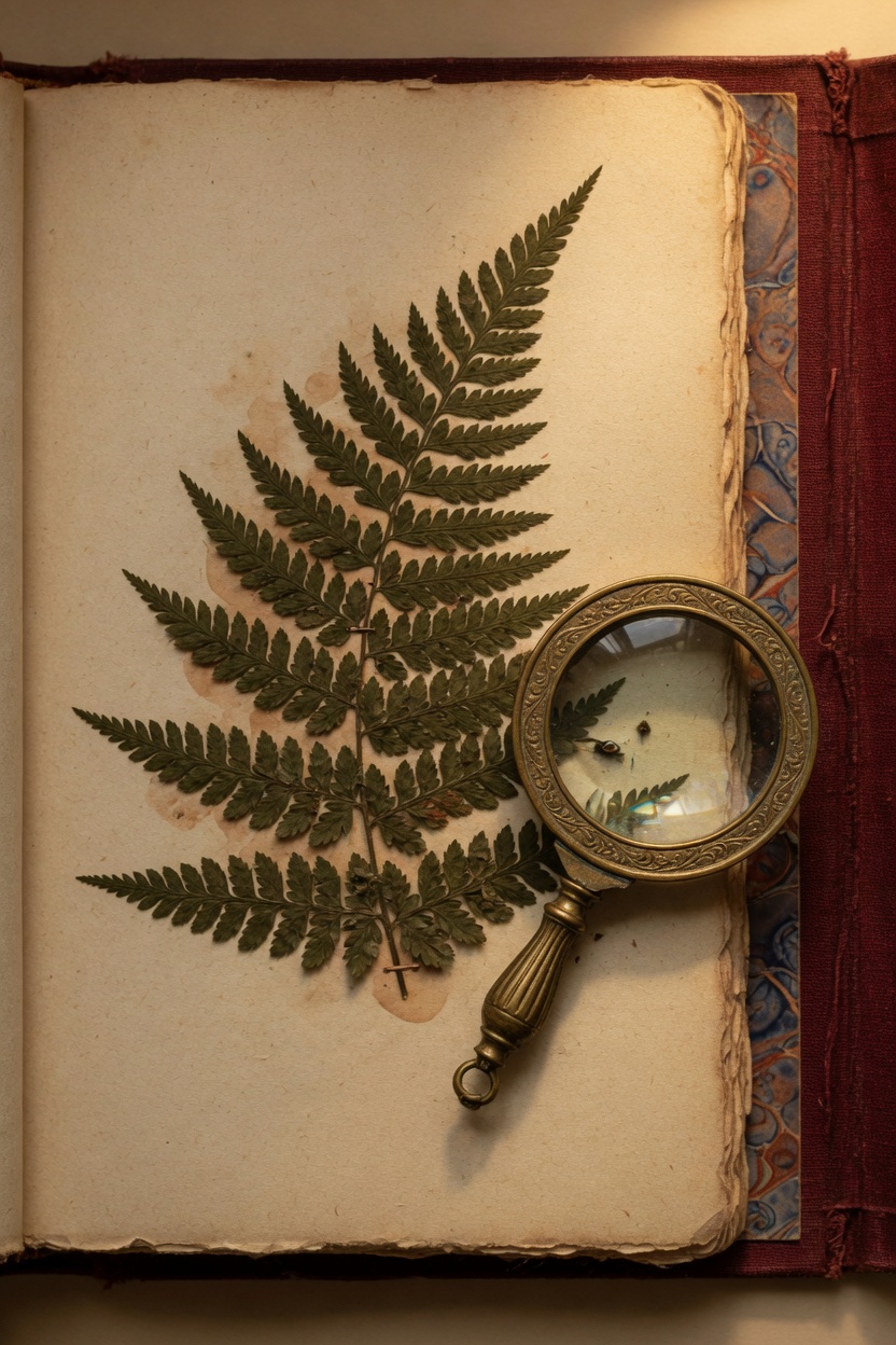 Pressed fern and magnifier